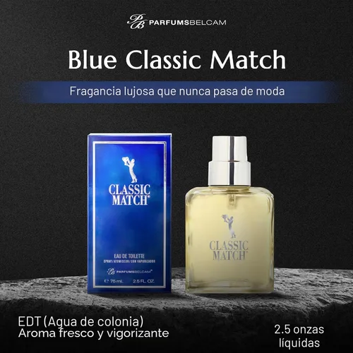 Miniatura 2 de PB ParfumsBelcam Blue Classic Match Eau de Toilette en espray para hombre, fragancia moderna de cítricos Fougere, notas de melón, musgo y pachulí