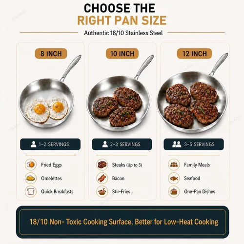 Miniatura 4 de DELARLO Sartén de inducción de acero inoxidable tricapa de cuerpo entero para la cocina, 12 pulgadas, de acero inoxidable, sartén apta para horno