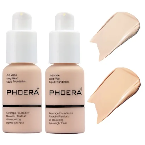 Miniatura 11 de Paquete de 2 bases PHOERA 101 porcelana, base de maquillaje de cobertura total para mujeres y niñas (101 porcelana)
