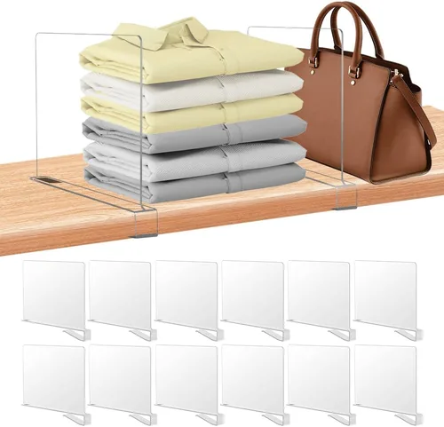 Miniatura 8 de xydstay Paquete de 6 Separadores de Estantes de Acrílico Transparente para Organización de Closet, Organizadores de Bolsos para Closet, Divisores