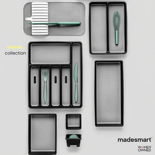 Miniatura 5 de madesmart Bandeja clásica de plástico con 3 compartimentos para cajones, bandeja de almacenamiento multiusos, organizador de cajones, carbón grande
