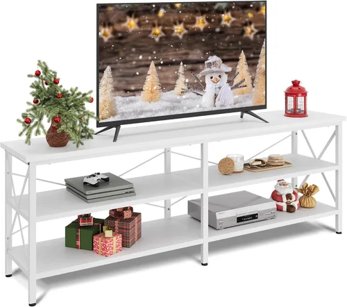 Miniatura 9 de WLIVE Moderno soporte de TV para TV de 65 pulgadas, centro de entretenimiento con estantes abiertos ajustables y luces LED RGB, consola multimedia