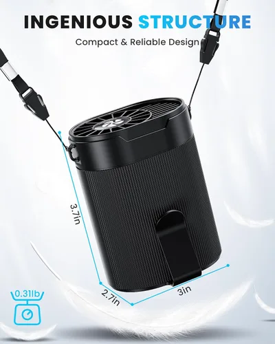 Miniatura 7 de Ventilador portátil, mini ventilador de cintura recargable personal, funciona con batería de 3000 mAh, tiempo máximo de trabajo de 24 horas