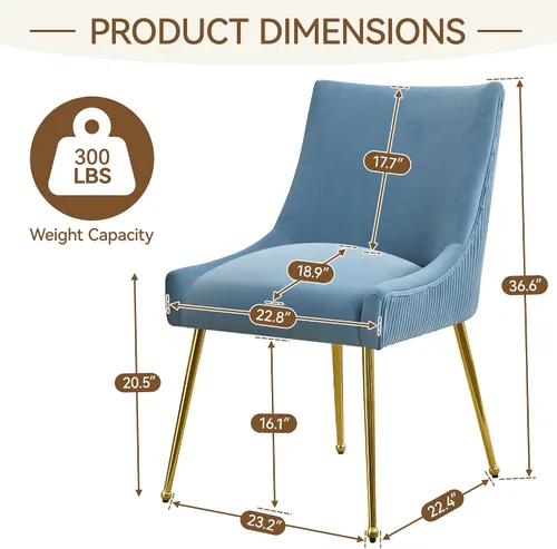 Miniatura 3 de WUTUTUEE Juego de 2 sillas de comedor de terciopelo, patas doradas, sillas decorativas tapizadas de terciopelo, diseño de respaldo plisado y asa