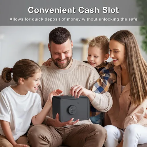 Miniatura 2 de Caja Fuerte Mini para Niños Caja de Dinero Pequeña – GoldenKey Negro Macarrón 7"x9.4"x6.3" Caja Fuerte de Seguridad de Dinero con Ranura
