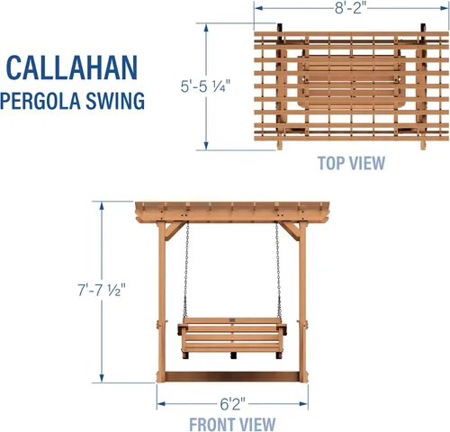 Miniatura 3 de Backyard Discovery Callahan - Pérgola Banco Oscilante de Madera de Cedro para Patio al Aire Libre de 8' x 5' con Enrejado, Asiento para Dos