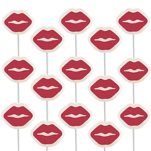 20 paletas de labios rojos de San Valentín, piruleta en forma de labio blanco con labios rojos, caramelos envueltos individualmente de 0.28 oz