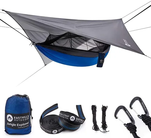 Easthills Outdoors Jungle Explorer - Hamaca doble para acampar de 118 x 79 pulgadas, ligera, antidesgarros, nailon para 2 personas, con red
