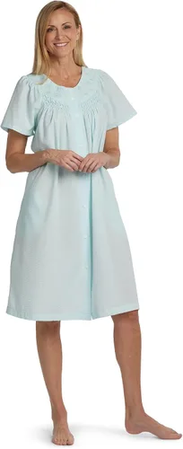 Miniatura 13 de Miss Elaine Bata corta de seersucker para mujer, cierre de broches frontal y mangas cortas, dos bolsillos delanteros, ropa de dormir y ropa