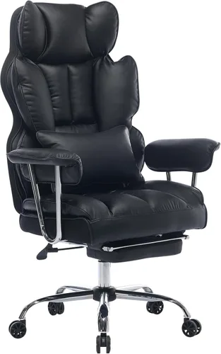 Miniatura 10 de Silla de oficina grande y alta de 400 libras, silla de escritorio ejecutiva resistente con reposapiés, silla ergonómica de piel sintética con Blanco
