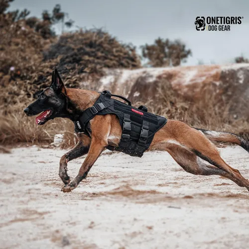 Miniatura 5 de OneTigris - Arnés táctico grande para perros, arnés de chaleco ajustable sin tirones, arnés de perro resistente con asa, paneles grandes de gancho