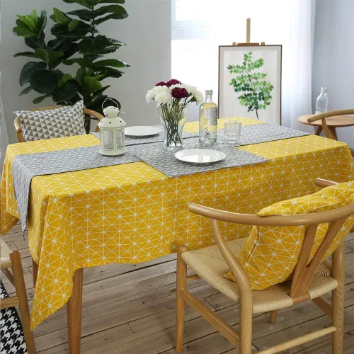 Meioro - Mantel rectangular de algodón y lino para mesa, estilo boho amarillo, diseño nórdico de sarga, manteles sin arrugas, a cuadros a rayas,