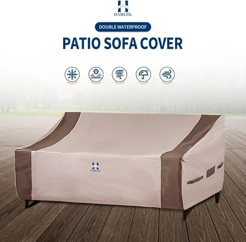Miniatura 2 de HAMLER Funda para sofá de patio - Resistente impermeable, funda para sofá de exterior de 2 plazas, con ventilaciones y asas, se ajusta hasta 48