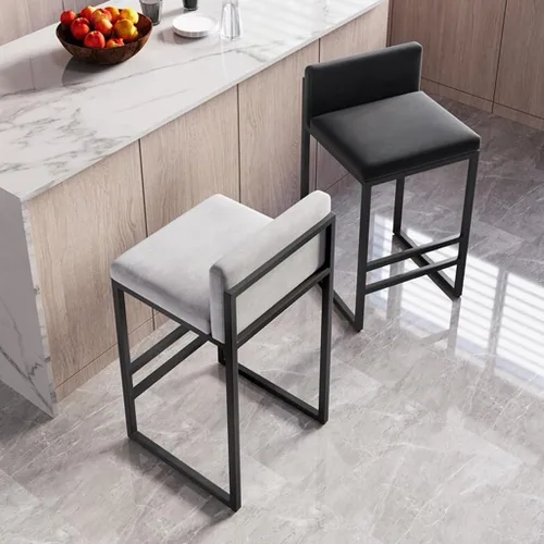 Miniatura 2 de GIZNXBA Taburetes de bar sin brazos de 25.6 pulgadas para encimera de cocina con respaldo, taburetes de bar tapizados modernos de terciopelo, /blanco