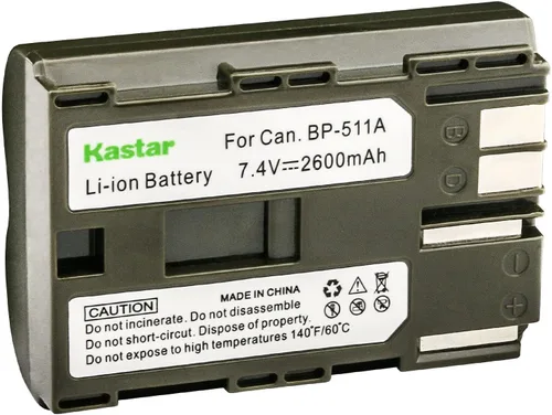 Kastar Paquete de 1 batería de repuesto BP-511 para Canon BP-508 BP-511 BP-511A BP-512 BP-512A BP-514 BP-522 BP-535, cargador Canon CB-5L CG-580,