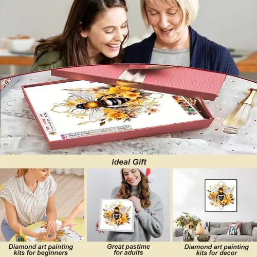 Miniatura 3 de SJUTOUCI Kits de pintura de diamantes para adultos, kits de arte de diamantes de abeja para principiantes 5D DIY flor diamante puntos arte