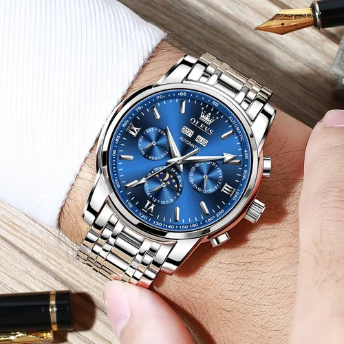 Miniatura 3 de OLEVS Relojes automáticos para hombre, esqueleto Tourbillon, mecánico, cuerda automática, de lujo, moda, reloj, fase lunar, fecha, luminoso