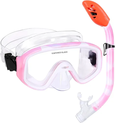Miniatura 10 de Juego de esnórquel para niños, máscara de buceo antivaho para niños, gafas de natación, equipo de esnórquel con parte superior seca, paquetes