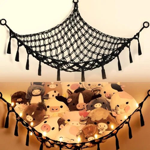 Red de Animales de Peluche o Hamaca con Luz, Yewiwin Red Colgante de Macramé Hamaca para Organizador de Almacenamiento de Juguetes de Animales de