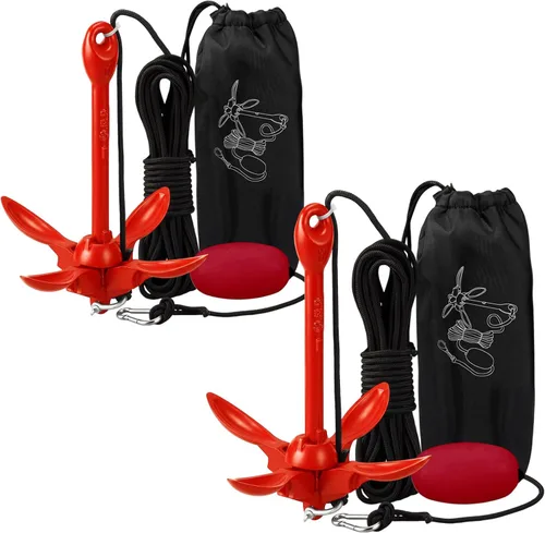 Miniatura 58 de Lounsweer Paquete de 2 anclajes de kayak marino de 1.5/3.5 libras, kit de anclaje plegable para barco, kayak, pesca, accesorios para botes pequeños