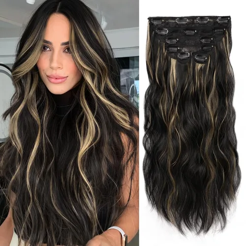 Miniatura 18 de WECAN Extensión de cabello con clip, de 20 pulgadas, mezcla de rubio ceniza y rubio decolorado, 6 piezas, extensiones de cabello largo ondulado