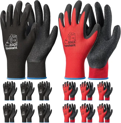 Miniatura 43 de toolant Guantes de trabajo de látex arrugado a granel, guantes de trabajo de seguridad con revestimiento de goma para hombres y mujeres, 12 pares