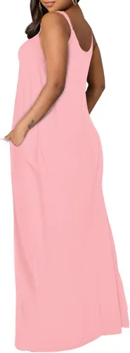 Miniatura 4 de OFEEFAN - Maxivestido de verano para mujer, diseño con tirantes delgados y bolsillos.