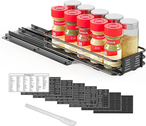 Miniatura 10 de SpaceAid estante organizador de especias para gabinete, organizador de condimentos deslizante y resistente para armarios de cocina, con 415