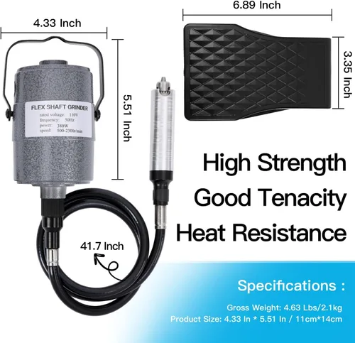 Miniatura 4 de Herramienta Rotatoria de Eje Flexible de 380W con Pedal de Pie de Velocidad Sin Escalones, Kit Tallador Amoladora Colgante de Metal Multifunción