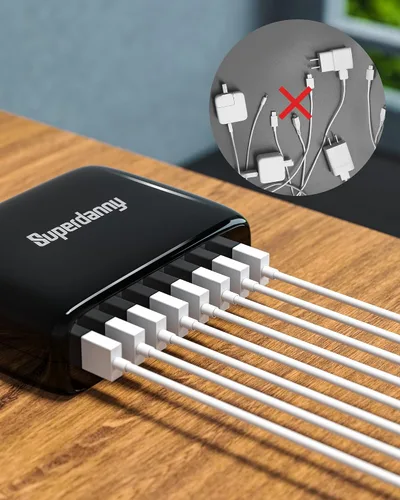 Miniatura 6 de Estación de carga USB, estación de carga de escritorio SUPERDANNY de 8 puertos para múltiples dispositivos, compatible con iPhone Negro