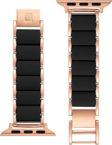 Miniatura 3 de Anne Klein Silicone Fashion Bracelet for Apple Watch, Secure, Adjustable, Apple Watch Replacement Band, Fits Most Wrists Negro/Oro rosa