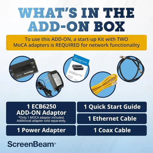 Miniatura 2 de ScreenBeam Adaptador de red MoCA 2.5 para Internet de mayor velocidad, Ethernet a través de coaxial, adaptador de complemento único para red MoCA