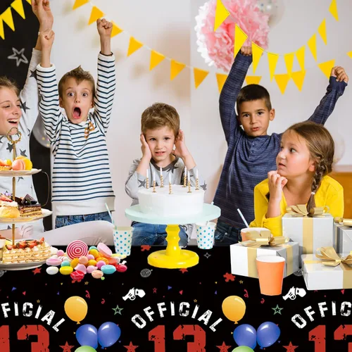 Miniatura 6 de Egami Mantel para fiesta de cumpleaños de 13 años, color negro y rojo, 2 piezas, suministros para decoración de fiesta de 13º cumpleaños de niño
