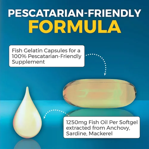 Miniatura 8 de Viva Naturals Aceite de Pescado Omega-3, Triple Fuerza, 2500 mg, 30 Cápsulas Blandas – Ácidos Grasos Omega 3 Re-Esterificados Incluyendo EPA, DHA