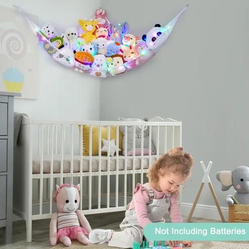 Miniatura 4 de Unicorn Castle Red de animales de peluche o hamaca organizador de almacenamiento de juguetes para niños con luz LED colgante en esquina soporte
