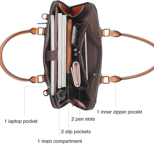 Miniatura 3 de BOSTANTEN Maletín de cuero para mujer de 15.6 pulgadas, bolso de hombro para laptop, oficina, trabajo, bolsos cruzados y carteras de cuero