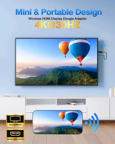 Miniatura 5 de Adaptador Dongle de pantalla inalámbrica actualizado 2026, transmisor portátil 4K HDMI Streaming, AirPlay/Miracast, WiFi de 5 GHz, Plug & Play