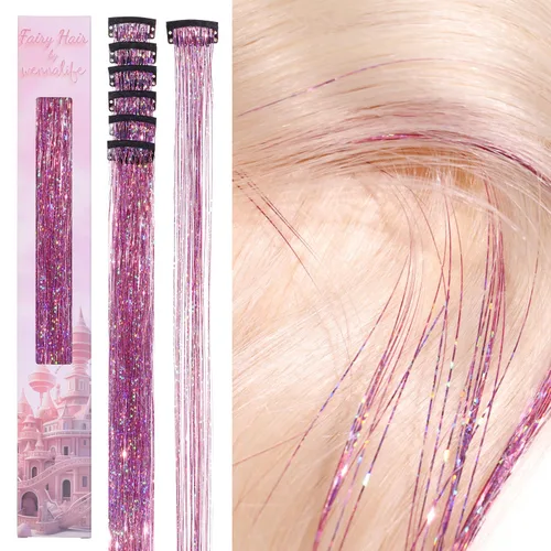 Miniatura 21 de Wennalife 12 piezas de extensiones de cabello azul con clip, extensiones de cabello con clip de colores para niños, pinzas de cabello arcoíris