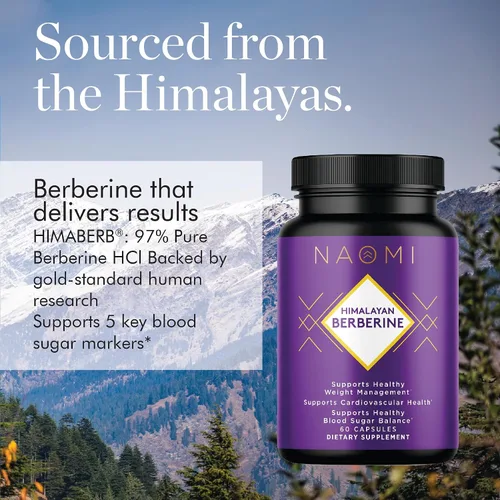 Miniatura 3 de NAOMI Himalayan Berberine 500mg – Apoya la función metabólica saludable y un perfil lipídico equilibrado – HIMABERB® patentado, berberina HCl 97%