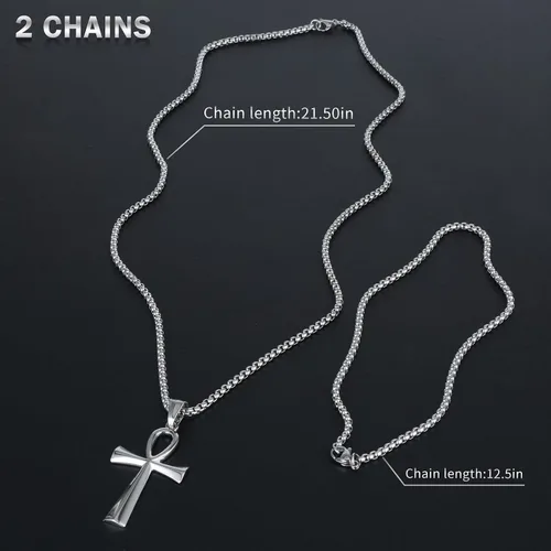 Miniatura 2 de Colgante de cruz para espejo retrovisor de coche, adorno colgante de acero inoxidable copto Ankh Cruz collar amuleto crucifijo joyería hombres niños