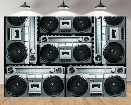 Telón de fondo vintage de 5 x 3 pies, equipo de audio popular de los años 70 y 80 para música retro de los años 80 y 90, decoración de eventos,