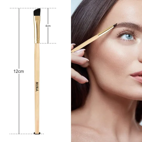 Miniatura 3 de MINA ibrow Cepillo profesional para cejas en ángulo con mango de bambú (paquete de 1) Aplicador de brochas de maquillaje de ojos Cepillos