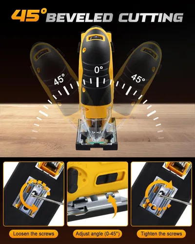Miniatura 2 de Sierra de calar inalámbrica compatible con batería Dewalt de 20 V MAX, 6 velocidades variables, 4 ajustes orbitales, ángulo biselado (0 ° - 45 °)