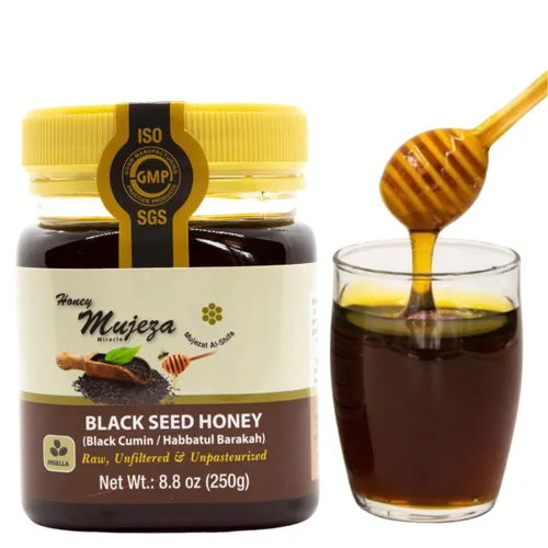 Miniatura 8 de Mujezat Al-Shifa - Paquete de 3 Miel de Semilla Negra - No Mezclada con Aceite o Polvo - Sin Gluten - Sin OGM - Miel Orgánica - Potenciador Inmune