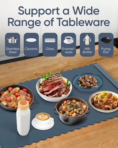 Miniatura 3 de Tapete de calentamiento para alimentos – Bandeja plegable de buffet de 24 x 16 pulgadas con 5 ajustes de temperatura y temporizador automático