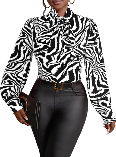 Miniatura 22 de Vrtige Camisa de mujer elegante con cuello de lazo, manga larga, blusa para la oficina