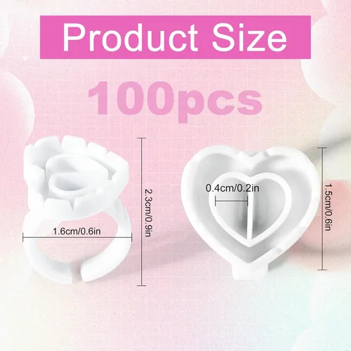 Miniatura 2 de NXJ INFILILA Anillos de pegamento para extensiones de pestañas, 100 anillos desechables para pestañas con forma de corazón encantador, tazas