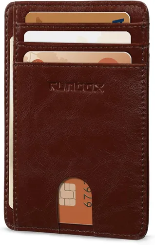 Miniatura 30 de RUNBOX Carteras de cuero minimalistas y delgadas con bloqueo RFID para bolsillo frontal, portatarjetas para hombres y mujeres, regalos para hombres