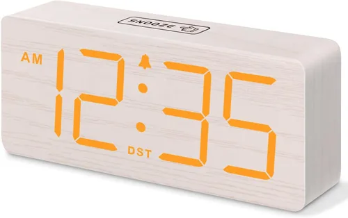 Miniatura 10 de DreamSky Reloj despertador digital de madera para dormitorio, reloj despertador fuerte para personas que duermen mucho con control de volumen