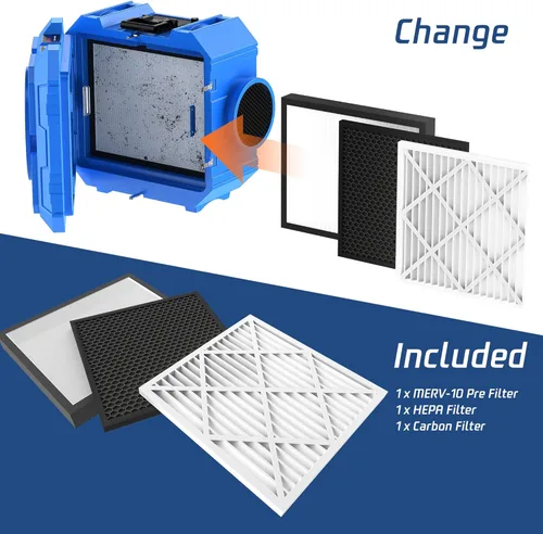 Miniatura 5 de Depurador de aire Hepa de 650CFM con filtración de 4 etapas, máquina de aire negativo, purificador de aire comercial apilable con filtros